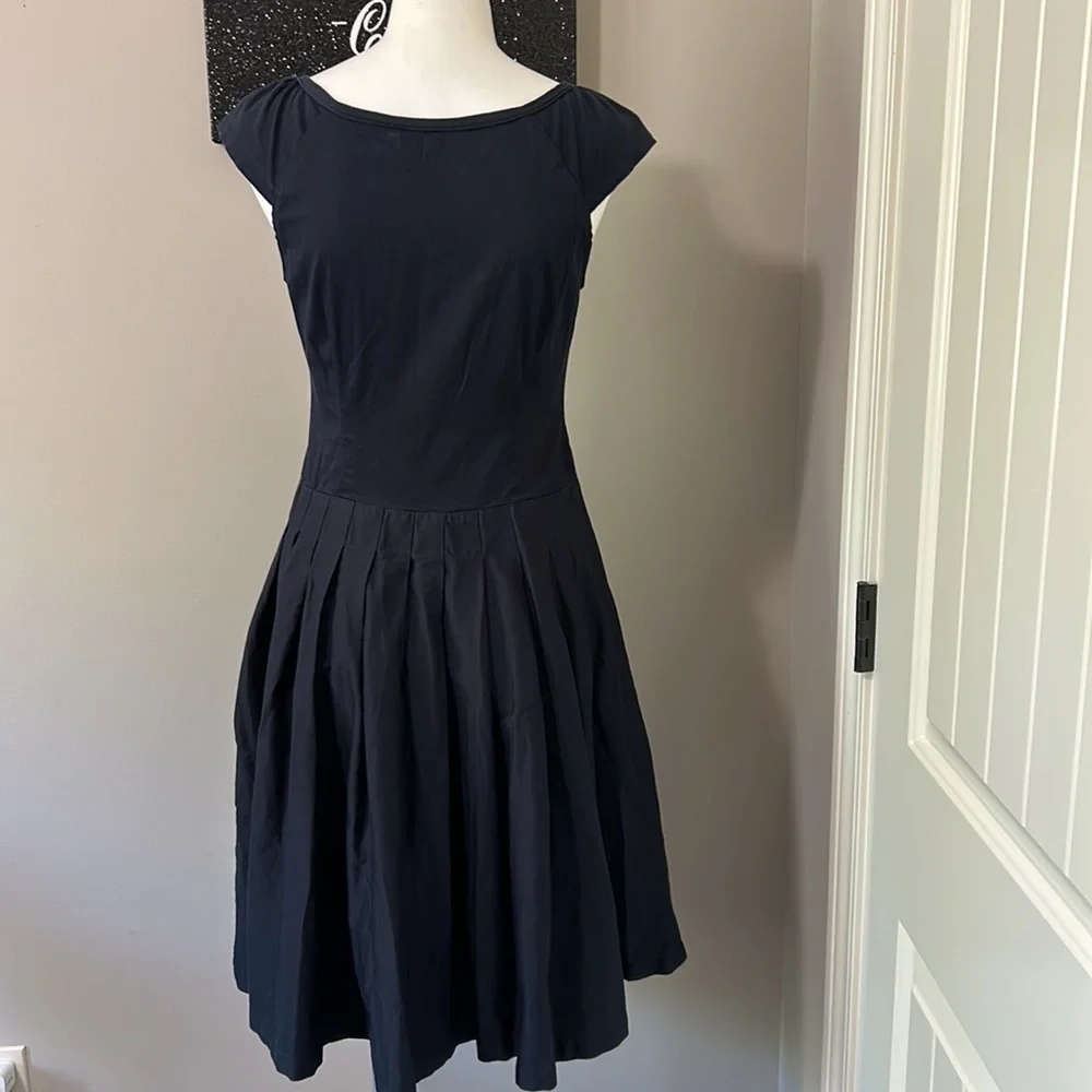 KATE SPADE Navy Blue Fit and Flare Bow Cap Sleeves Dress Vintage Sz 4